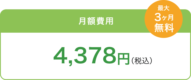 月額 通常料金 4,378円(税込)が最大3ヶ月0円